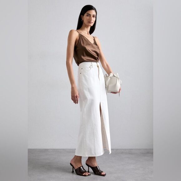 NWT AGOLDE Leif denim longline maxi skirt milkshake white cotton slit  Sz 24/33 - Picture 1 of 16